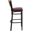 Flash Furniture HERCULES Series Black Slat Back Metal Restaurant Barstool – Natural Wood Back, Burgundy Vinyl Seat(Natural Wood Back/Burgundy Vinyl Seat/Black Metal Frame)
