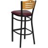 Flash Furniture HERCULES Series Black Slat Back Metal Restaurant Barstool – Natural Wood Back, Burgundy Vinyl Seat(Natural Wood Back/Burgundy Vinyl Seat/Black Metal Frame)