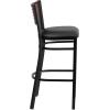 Flash Furniture HERCULES Series Black Slat Back Metal Restaurant Barstool – Walnut Wood Back & Seat (Pack of 1)(Mahogany Wood Back/Black Vinyl Seat/Black Metal Frame)