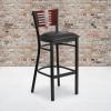 Flash Furniture HERCULES Series Black Slat Back Metal Restaurant Barstool – Walnut Wood Back & Seat (Pack of 1)(Mahogany Wood Back/Black Vinyl Seat/Black Metal Frame)