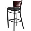 Flash Furniture HERCULES Series Black Slat Back Metal Restaurant Barstool – Walnut Wood Back & Seat (Pack of 1)(Mahogany Wood Back/Black Vinyl Seat/Black Metal Frame)