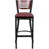 Flash Furniture HERCULES Series Black Slat Back Metal Restaurant Barstool – Walnut Wood Back & Seat (Pack of 1)(Mahogany Wood Back/Burgundy Vinyl Seat/Black Metal Frame)
