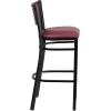 Flash Furniture HERCULES Series Black Slat Back Metal Restaurant Barstool – Walnut Wood Back & Seat (Pack of 1)(Mahogany Wood Back/Burgundy Vinyl Seat/Black Metal Frame)