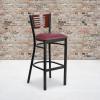 Flash Furniture HERCULES Series Black Slat Back Metal Restaurant Barstool – Walnut Wood Back & Seat (Pack of 1)(Mahogany Wood Back/Burgundy Vinyl Seat/Black Metal Frame)
