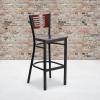 Flash Furniture HERCULES Series Black Slat Back Metal Restaurant Barstool – Walnut Wood Back & Seat (Pack of 1)(Mahogany Wood Back/Mahogany Wood Seat/Black Metal Frame)