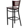 Flash Furniture HERCULES Series Black Slat Back Metal Restaurant Barstool – Walnut Wood Back & Seat (Pack of 1)(Mahogany Wood Back/Mahogany Wood Seat/Black Metal Frame)