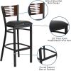 Flash Furniture HERCULES Series Black Slat Back Metal Restaurant Barstool – Walnut Wood Back & Seat (Pack of 1)(Walnut Wood Back/Black Vinyl Seat/Black Metal Frame)