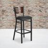 Flash Furniture HERCULES Series Black Slat Back Metal Restaurant Barstool – Walnut Wood Back & Seat (Pack of 1)(Walnut Wood Back/Black Vinyl Seat/Black Metal Frame)