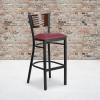Flash Furniture HERCULES Series Black Slat Back Metal Restaurant Barstool – Walnut Wood Back & Seat (Pack of 1)(Walnut Wood Back/Burgundy Vinyl Seat/Black Metal Frame)