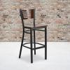 Flash Furniture HERCULES Series Black Slat Back Metal Restaurant Barstool – Walnut Wood Back & Seat (Pack of 1)(Walnut Wood Back/Walnut Wood Seat/Black Metal Frame)