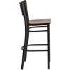 Flash Furniture HERCULES Series Black Slat Back Metal Restaurant Barstool – Walnut Wood Back & Seat (Pack of 1)(Walnut Wood Back/Walnut Wood Seat/Black Metal Frame)