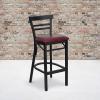 Flash Furniture HERCULES Series Black Two-Slat Ladder Back Metal Restaurant Barstool – Burgundy Vinyl Seat (Pack of 1)