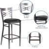 Flash Furniture HERCULES Series Clear Coated ”X” Back Metal Restaurant Barstool – Black Vinyl Seat(Black Vinyl Seat/Clear Coated Metal Frame)
