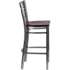 Flash Furniture HERCULES Series Clear Coated ”X” Back Metal Restaurant Barstool – Black Vinyl Seat(Mahogany Wood Seat/Clear Coated Metal Frame)