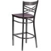 Flash Furniture HERCULES Series Clear Coated ”X” Back Metal Restaurant Barstool – Black Vinyl Seat(Mahogany Wood Seat/Clear Coated Metal Frame)