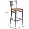 Flash Furniture HERCULES Series Clear Coated ”X” Back Metal Restaurant Barstool – Black Vinyl Seat(Natural Wood Seat/Clear Coated Metal Frame)