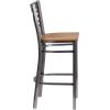 Flash Furniture HERCULES Series Clear Coated ”X” Back Metal Restaurant Barstool – Black Vinyl Seat(Natural Wood Seat/Clear Coated Metal Frame)
