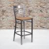 Flash Furniture HERCULES Series Clear Coated ”X” Back Metal Restaurant Barstool – Black Vinyl Seat(Natural Wood Seat/Clear Coated Metal Frame)
