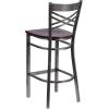 Flash Furniture HERCULES Series Clear Coated ”X” Back Metal Restaurant Barstool – Black Vinyl Seat(Walnut Wood Seat/Clear Coated Metal Frame)