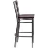 Flash Furniture HERCULES Series Clear Coated ”X” Back Metal Restaurant Barstool – Black Vinyl Seat(Walnut Wood Seat/Clear Coated Metal Frame)