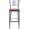 Flash Furniture HERCULES Series Silver Slat Back Metal Restaurant Barstool – Black Vinyl Seat(Cherry Wood Seat/Silver Frame)
