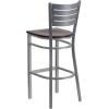 Flash Furniture HERCULES Series Silver Slat Back Metal Restaurant Barstool – Black Vinyl Seat(Mahogany Wood Seat/Silver Frame)