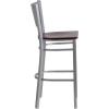 Flash Furniture HERCULES Series Silver Slat Back Metal Restaurant Barstool – Black Vinyl Seat(Mahogany Wood Seat/Silver Frame)