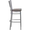 Flash Furniture HERCULES Series Silver Slat Back Metal Restaurant Barstool – Black Vinyl Seat(Walnut Wood Seat/Silver Frame)