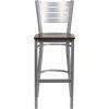 Flash Furniture HERCULES Series Silver Slat Back Metal Restaurant Barstool – Black Vinyl Seat(Walnut Wood Seat/Silver Frame)