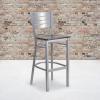 Flash Furniture HERCULES Series Silver Slat Back Metal Restaurant Barstool – Black Vinyl Seat(Walnut Wood Seat/Silver Frame)