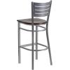 Flash Furniture HERCULES Series Silver Slat Back Metal Restaurant Barstool – Black Vinyl Seat(Walnut Wood Seat/Silver Frame)