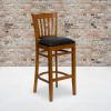 Flash Furniture HERCULES Series Vertical Slat Back Natural Wood Restaurant Barstool(Black Vinyl Seat/Cherry Wood Frame)