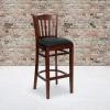 Flash Furniture HERCULES Series Vertical Slat Back Natural Wood Restaurant Barstool(Black Vinyl Seat/Mahogany Wood Frame)