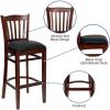 Flash Furniture HERCULES Series Vertical Slat Back Natural Wood Restaurant Barstool(Black Vinyl Seat/Mahogany Wood Frame)