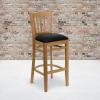 Flash Furniture HERCULES Series Vertical Slat Back Natural Wood Restaurant Barstool(Black Vinyl Seat/Natural Wood Frame)