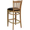 Flash Furniture HERCULES Series Vertical Slat Back Natural Wood Restaurant Barstool(Black Vinyl Seat/Natural Wood Frame)