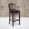 Flash Furniture HERCULES Series Vertical Slat Back Natural Wood Restaurant Barstool(Black Vinyl Seat/Walnut Wood Frame)