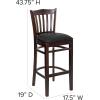Flash Furniture HERCULES Series Vertical Slat Back Natural Wood Restaurant Barstool(Black Vinyl Seat/Walnut Wood Frame)