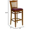 Flash Furniture HERCULES Series Vertical Slat Back Natural Wood Restaurant Barstool(Burgundy Vinyl Seat/Cherry Wood Frame)