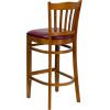 Flash Furniture HERCULES Series Vertical Slat Back Natural Wood Restaurant Barstool(Burgundy Vinyl Seat/Cherry Wood Frame)