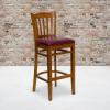 Flash Furniture HERCULES Series Vertical Slat Back Natural Wood Restaurant Barstool(Burgundy Vinyl Seat/Cherry Wood Frame)