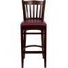 Flash Furniture HERCULES Series Vertical Slat Back Natural Wood Restaurant Barstool(Burgundy Vinyl Seat/Mahogany Wood Frame)