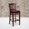 Flash Furniture HERCULES Series Vertical Slat Back Natural Wood Restaurant Barstool(Burgundy Vinyl Seat/Mahogany Wood Frame)