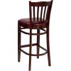 Flash Furniture HERCULES Series Vertical Slat Back Natural Wood Restaurant Barstool(Burgundy Vinyl Seat/Mahogany Wood Frame)