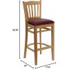 Flash Furniture HERCULES Series Vertical Slat Back Natural Wood Restaurant Barstool(Burgundy Vinyl Seat/Natural Wood Frame)