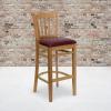 Flash Furniture HERCULES Series Vertical Slat Back Natural Wood Restaurant Barstool(Burgundy Vinyl Seat/Natural Wood Frame)