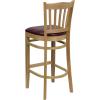 Flash Furniture HERCULES Series Vertical Slat Back Natural Wood Restaurant Barstool(Burgundy Vinyl Seat/Natural Wood Frame)