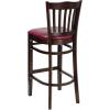 Flash Furniture HERCULES Series Vertical Slat Back Natural Wood Restaurant Barstool(Burgundy Vinyl Seat/Walnut Wood Frame)