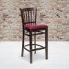 Flash Furniture HERCULES Series Vertical Slat Back Natural Wood Restaurant Barstool(Burgundy Vinyl Seat/Walnut Wood Frame)