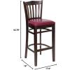Flash Furniture HERCULES Series Vertical Slat Back Natural Wood Restaurant Barstool(Burgundy Vinyl Seat/Walnut Wood Frame)